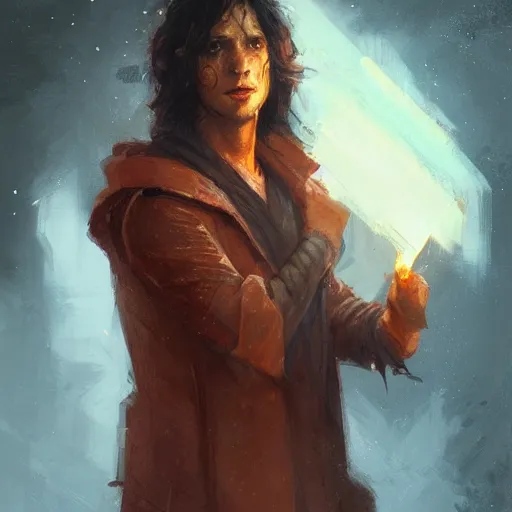 Image similar to portrait of a man by greg rutkowski, a young jedi night, arabian features, messy long black hair, wearing an orange flying jacket, star wars expanded universe, he is about 2 0 years old, highly detailed portrait, digital painting, artstation, concept art, smooth, sharp foccus ilustration, artstation hq