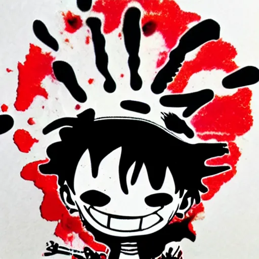 Image similar to die cut sticker, luffy is joyboy, splatter paint on paper