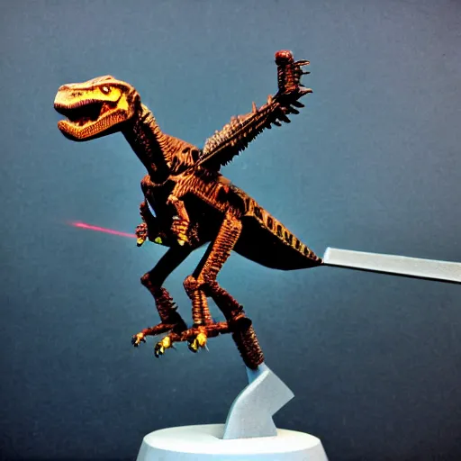Prompt: mechwarrior velociraptor with laser beams from the eyes