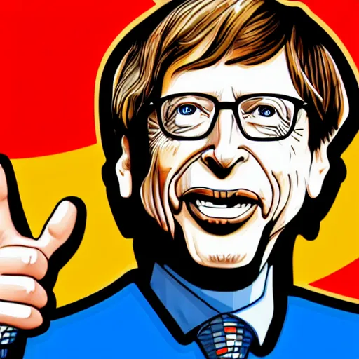 Image similar to sticker illustration of angry bill gates pulling middle finger