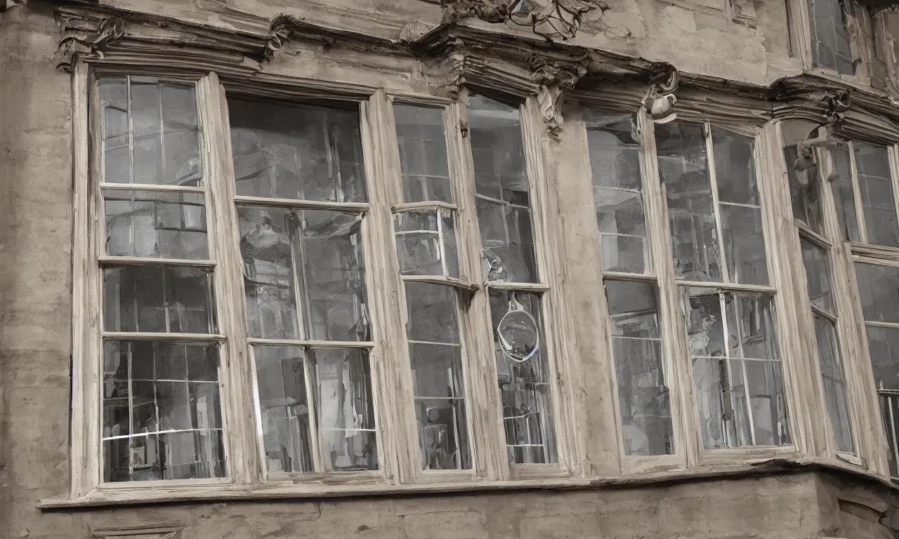 Prompt: intrinsic blueprint of an english sash window, with steampunk elements, descriptions