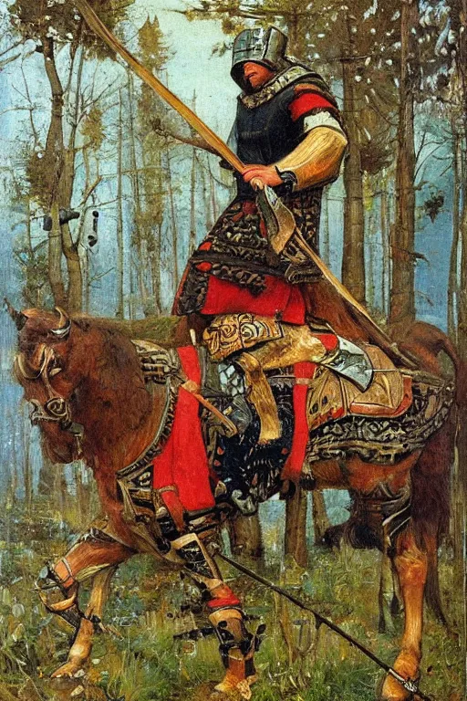 Image similar to Heroic medieval man adidas armor, beautiful russian nature, painting by vasnetsov