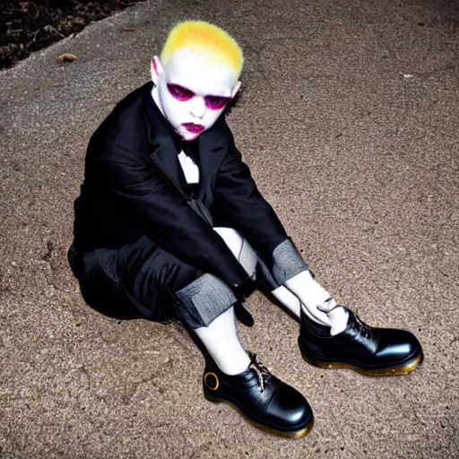 Image similar to An albinos vampire wearing Dr. Martens shoes