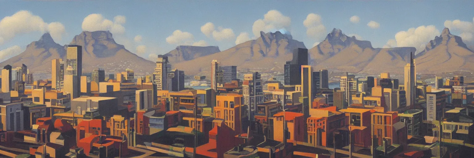 Prompt: cape town cityscape oil painting magritte