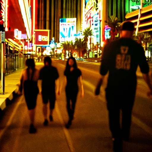 Image similar to a cinematic fill still from a 2015 horror movie aliens inhabit the city of Las Vegas, Las Vegas strip, directed by Wes Craven, shallow depth of focus