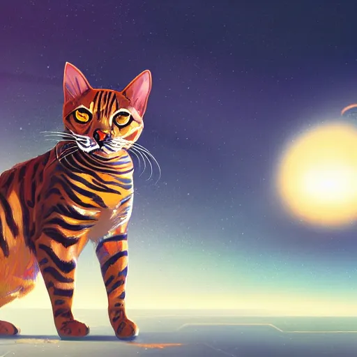 Prompt: Bengal cat in no man's sky digital art in the style of Greg Rutkowski and Craig Mullins, 4k