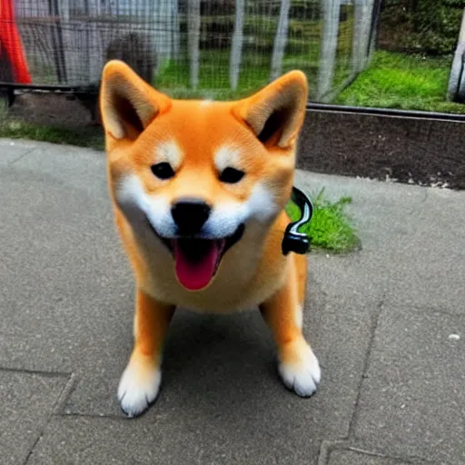 Image similar to a cheeky shiba inu wearing a stolen headset