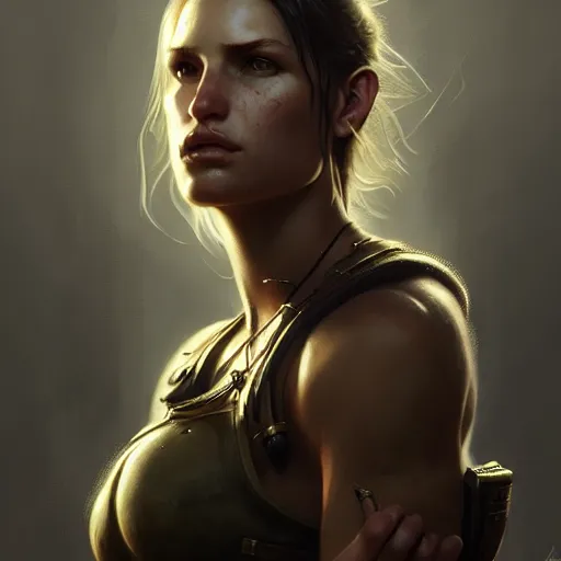 Image similar to portrait of laura croft, defined upper body, fantasy, intricate, elegant, highly detailed, digital painting, artstation, concept art, matte, sharp focus, illustration, art by aenaluck and roberto ferri and greg rutkowski, epic fantasy, digital painting