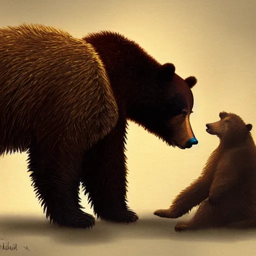 Image similar to bears killing human with knife, concept art, ultra realistic, digital art, rich deep colors, smooth shadows, high resolution, cinematic
