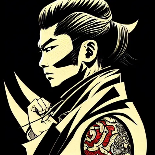 Image similar to silhouette of a Yakuza warrior illustration, medium shot, intricate, elegant, highly detailed, digital art, ffffound, art by JC Leyendecker and sachin teng