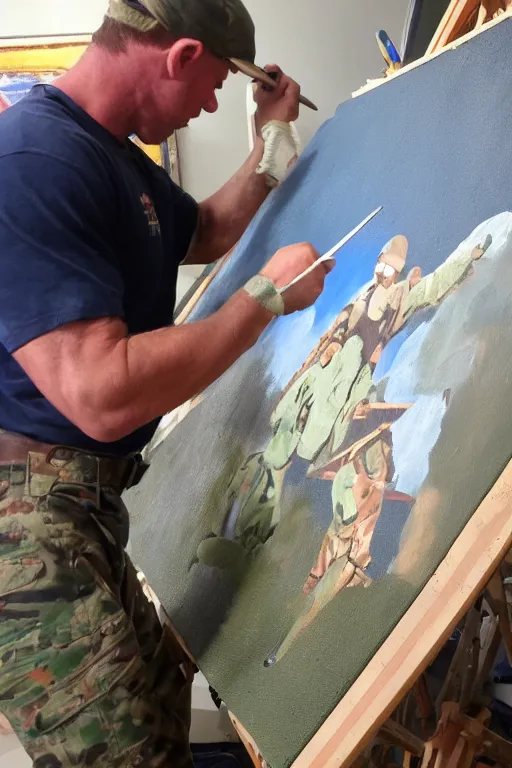 Image similar to Navy SEAL working on a painting to help with ptsd