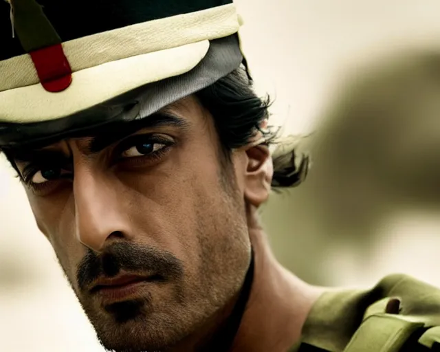 Image similar to a photo of arjun rampal as a soldier of israel, hyper realistic face, beautiful eyes, cinematic, long shot, hyper detailed, 8 5 mm photograph, 8 k resolution, film still, sharp lens, wide lens