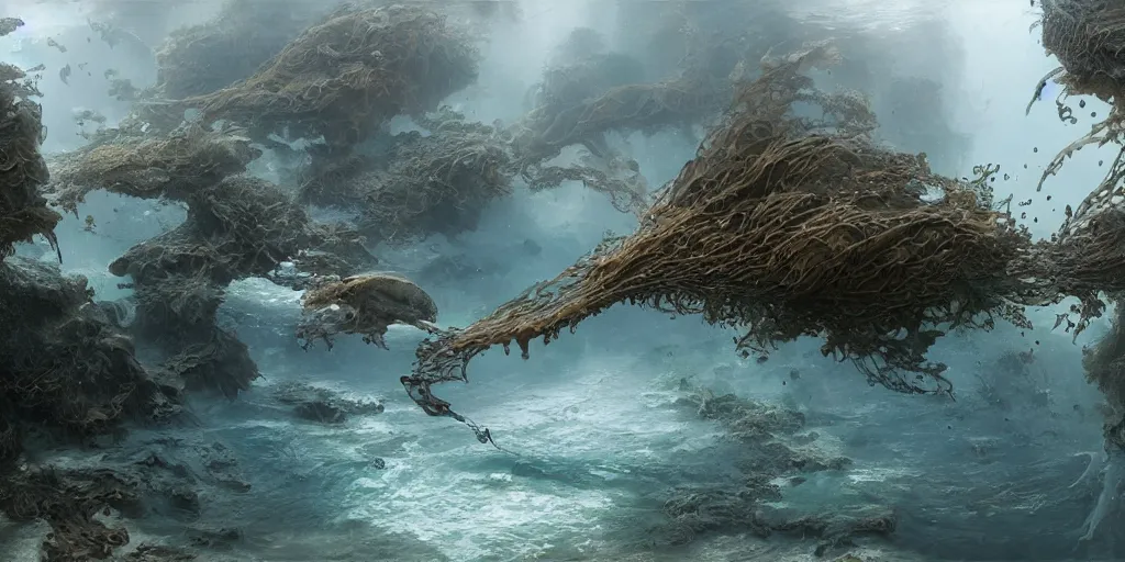 Image similar to study material with side perspective, transparent water River flow, realistic water foam,agua droplets, underwater, bridge made of water ,physically based rendering, defined features by ellen jewett, tomasz alen kopera and Justin Gerard