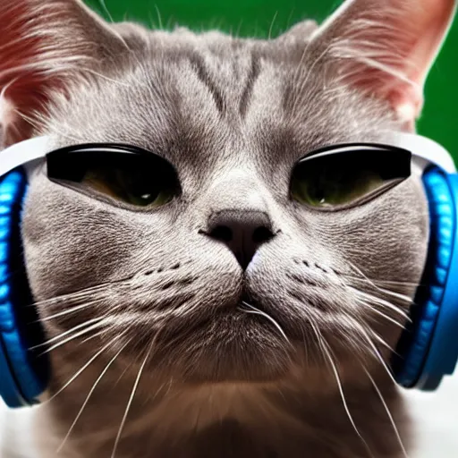 Prompt: cat wearing headphones