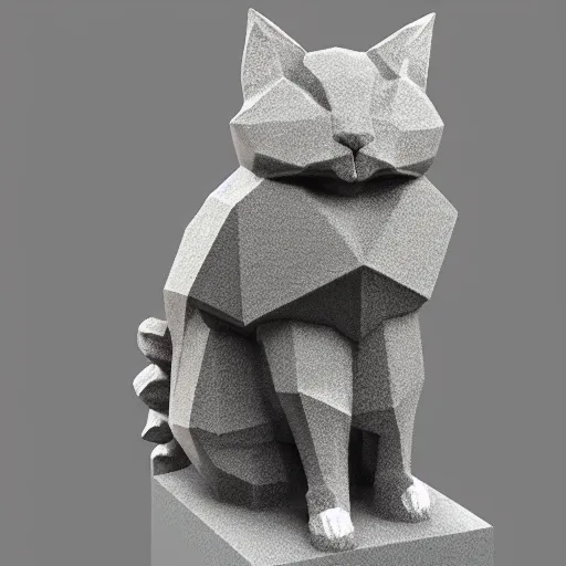 Prompt: low poly cute cat sculpted with granite, crystals