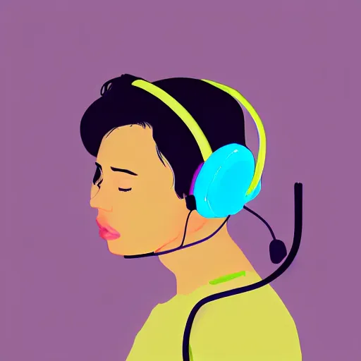 Image similar to a woman with headphones on, digital painting masterpiece, by rockin jellybean