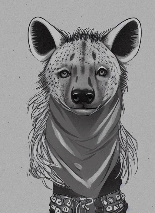 Image similar to beautiful hyena fursona portrait commission of a female anthropomorphic hyena fursona wearing 1 9 8 0 s stylish clothes. city at night in the rain. neon light. atmospheric. character design by charlie bowater, detailed, inked, western comic book art