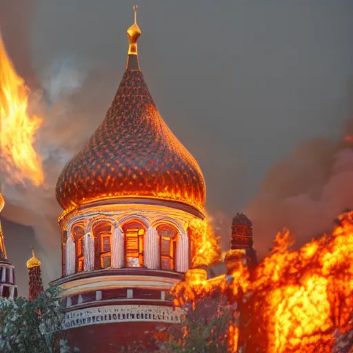 Prompt: high quality photo of fire on Kremlin, highly detailed, 8k, professional