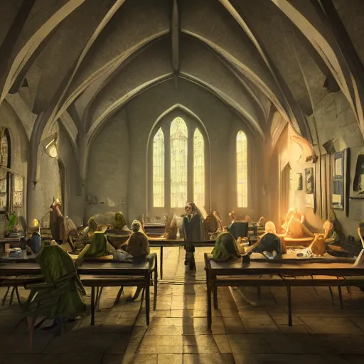 Image similar to hogwarts school inside an avocado, concept art, matte painting, trending artstation, octane render, 8 k,