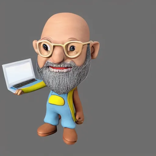 Prompt: cute clay cartoon, 3d model, trending, art render, happy smiling grey beard wizard that is zapping a laptop with electricity from his hands