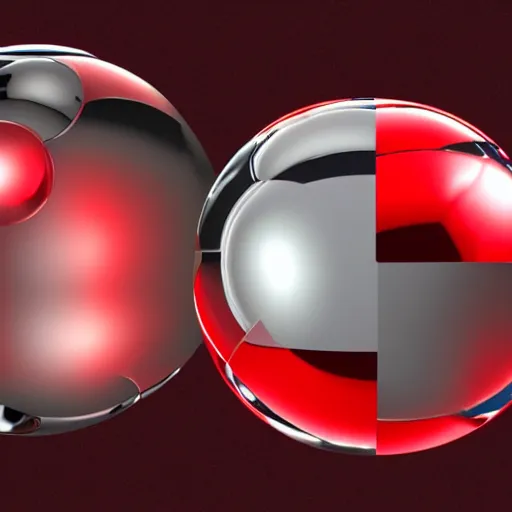 Prompt: chrome spheres on a red cube, fresnel