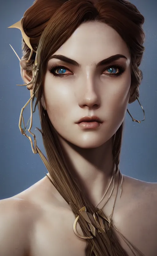 Prompt: Greek Goddess Artemis, close up portrait by loish and WLOP, octane render, dynamic lighting, asymmetrical portrait, dark fantasy, trending on ArtStation