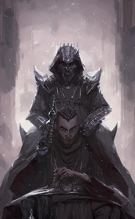 Image similar to « beautiful comic style portrait of dark lord on the throne by greg rutkowski, very detailed »