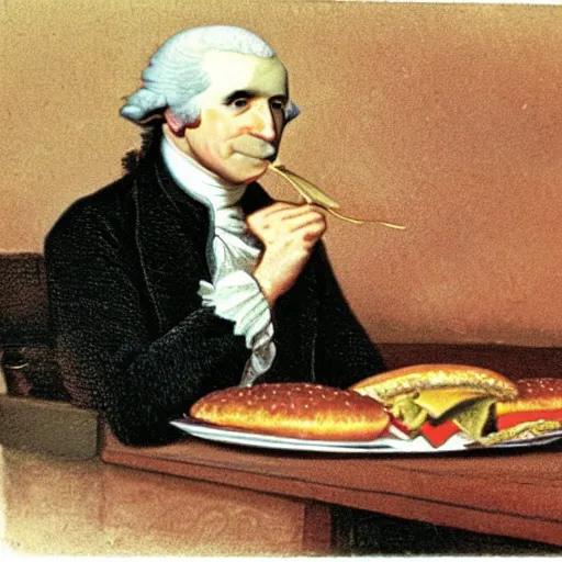 Image similar to George Washington eating a burger