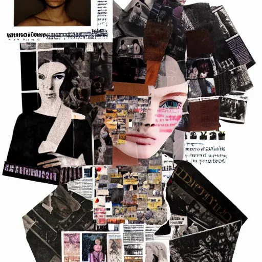 Image similar to a beautiful aesthetic!!! collage! portrait of a depressed girl, made in a magazine clipping collage style, cutout, clippings of a fashion magazine, made by a depressed art student