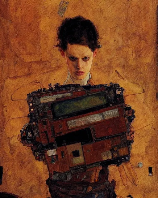 Image similar to portrait of a gpu by greg rutkowski in the style of egon schiele