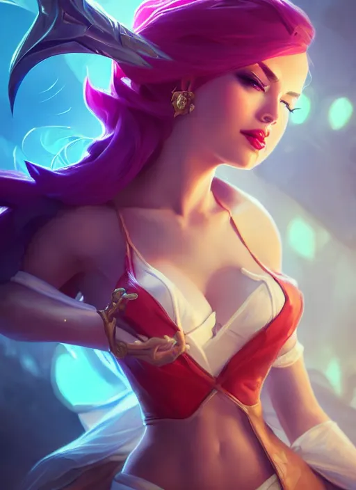 Image similar to handsome miss fortune from league of legends, half body shot, path traced, octane render, highly detailed, high quality, digital painting, hd, alena aenami, lilia alvarado, shinji aramaki, karol bak, alphonse mucha, tom bagshaw