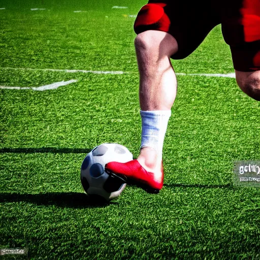 Image similar to a man kicking a football, photo,