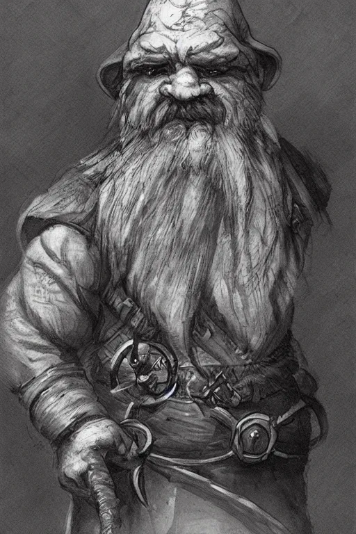 Prompt: Concept art of a dwarf by Even Amundsen, digital ink
