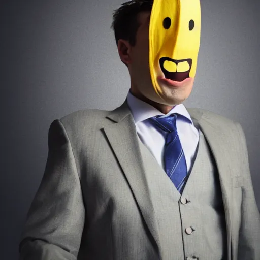 Image similar to a man wearing a suit banana head