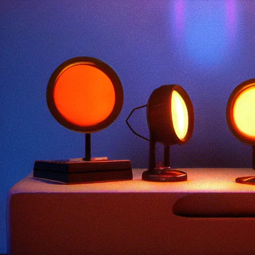 Image similar to crt televisions in a room with a lamp, claymation, 3 d, pixar, film grain, fisheye