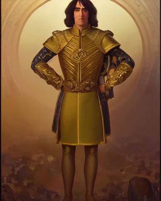 Prompt: Lord Farquaad from Shrek posing dramatically, luxurious royal suit, sigma male, portrait art by alphonse mucha and greg rutkowski, highly detailed, digital painting, concept art, illustration, dim lighting with twilight rays of sunlight, trending on artstation, very detailed, smooth, sharp focus, octane render, close up