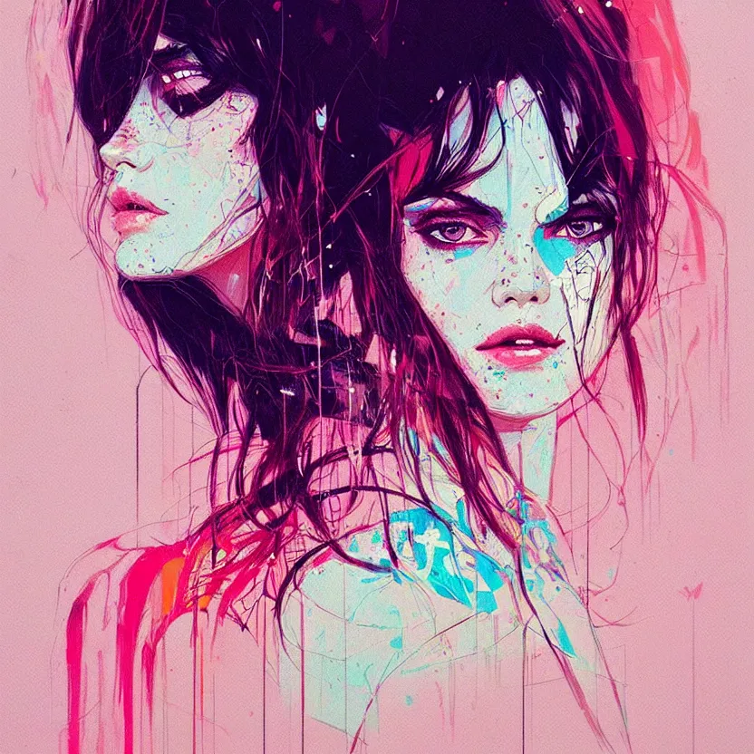 Image similar to close up portrait painting of a female in nineties street styling, concept art, intricate details, aesthetically pleasing pastel colors, art by conrad roset, impressionism, portrait