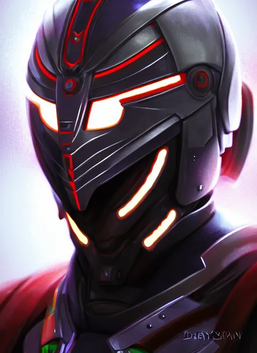 Prompt: symmetry!! portrait of side!! of a male character with helmet bushi genji, sci - fi, on fire, glowing lights!! intricate, elegant, highly detailed, digital painting, artstation, concept art, smooth, sharp focus, illustration, art by daryl tan!