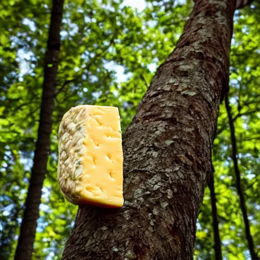 Prompt: cheese in trees, forest