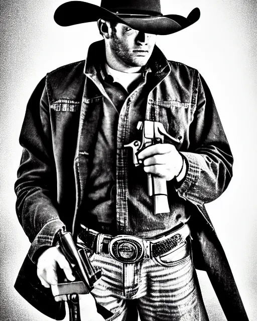 Prompt: portrait of cowboy holding realistic symmetrical colt single action army revolver, black and white polaroid, western, high production value, intricate details, high resolution, hyperrealistic, hdr, high definition, award winning photography, masterpiece, ultra realistic, highly detailed, hd, sharp focus, cinematic lighting, shaded, non blurry, sharp, smooth