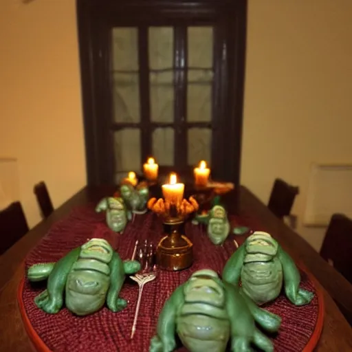 Image similar to tardigrade!!! dining room in a dark mansion, realistic, highly detailed, rests of food, candle lighting