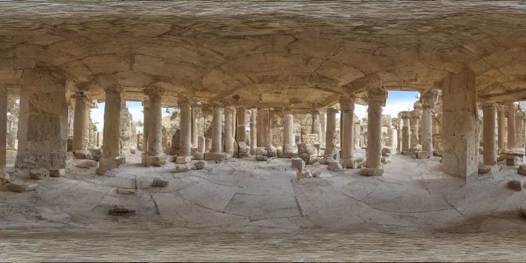 Image similar to Seamless Equirectangular projection of a 360 view inside a byzantine temple with rabbits roaming