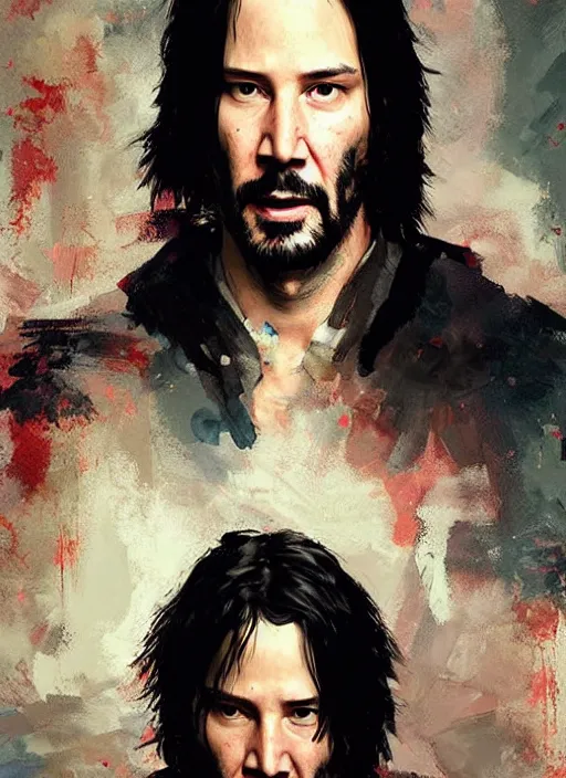 Prompt: grandiose epic portrait of keanu reeves detailed painting, modern arstation style, 4 k, greg rutkowski, magalie villeneuve