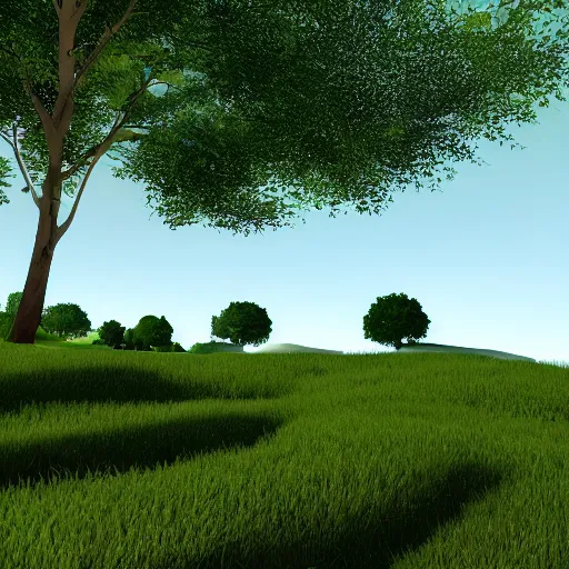 Image similar to green hill with trees, day, no shadows, 8k, realistic