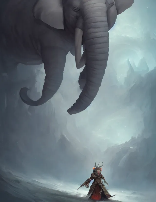 Image similar to painting of a loxodon wearing bard costume, dungeon and dragon, trending on artstation, masterpiece, cinematic lighting, by ross tran and by greg rutkowski