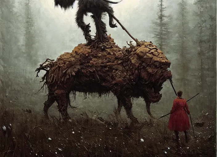 Prompt: annihilation art by jakub rozalski, surreal mythological painting by malczewski, legendary creature and animals heards,