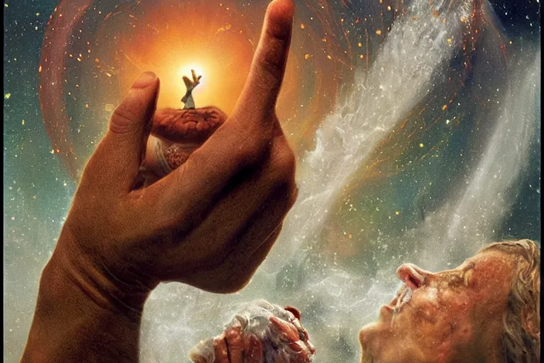 Image similar to the hand of god throughout fantasy, it fantasize a dusting of tomorrow