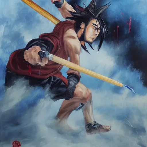 Prompt: yasuo vs yone, oil paint