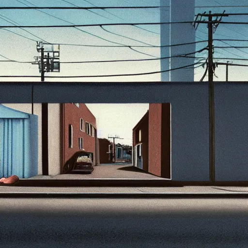 Image similar to pastel 3 d minimalist, street scene by jeffrey smart and gregory crewdson