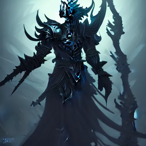 Prompt: The blade of the ruined king, digital illustration, futuristic statues, glow in the dark, ethereal, the void, ominous background, very detailed, stylized, concept art, trending on artstation, high definition, by Riot Games, League of legends